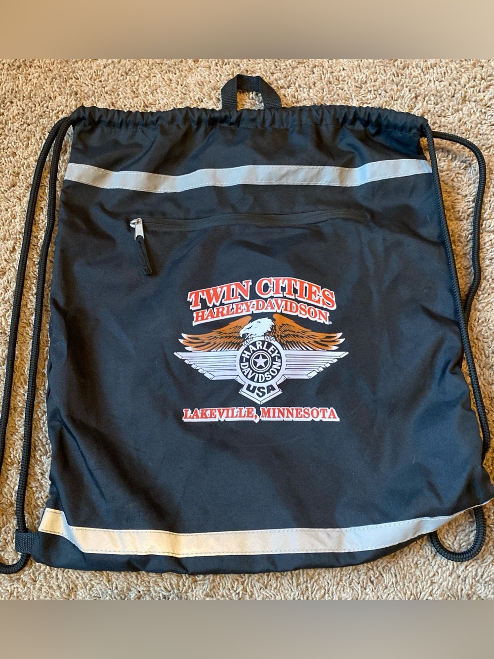 Harley Davidson Drawstring Cinch Backpack Sack Bag Sling Lakeville MN Biker